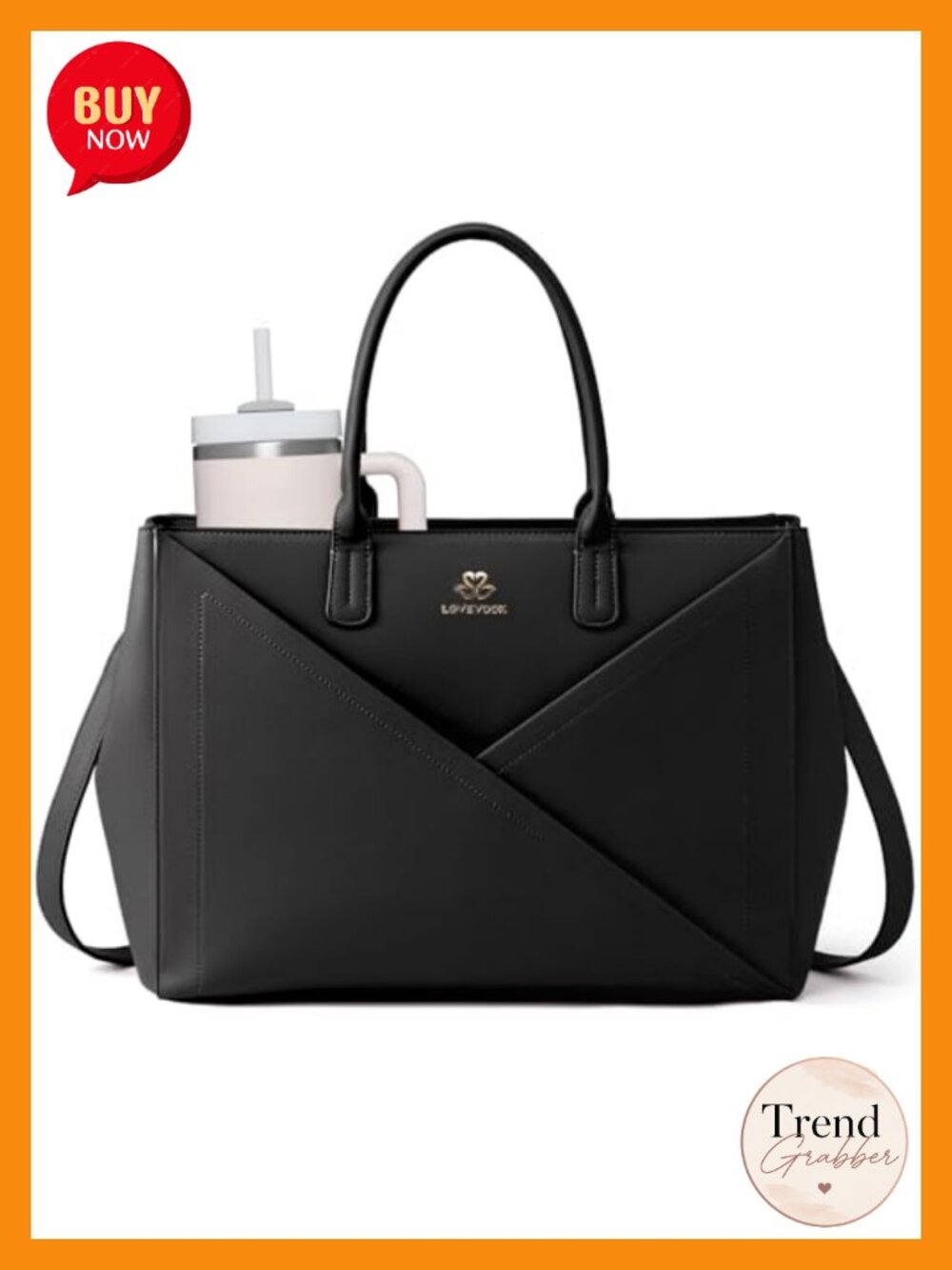 LOVEVOOK 16 Inch Laptop Tote Bag PU Leather Waterproof with Cup Holder